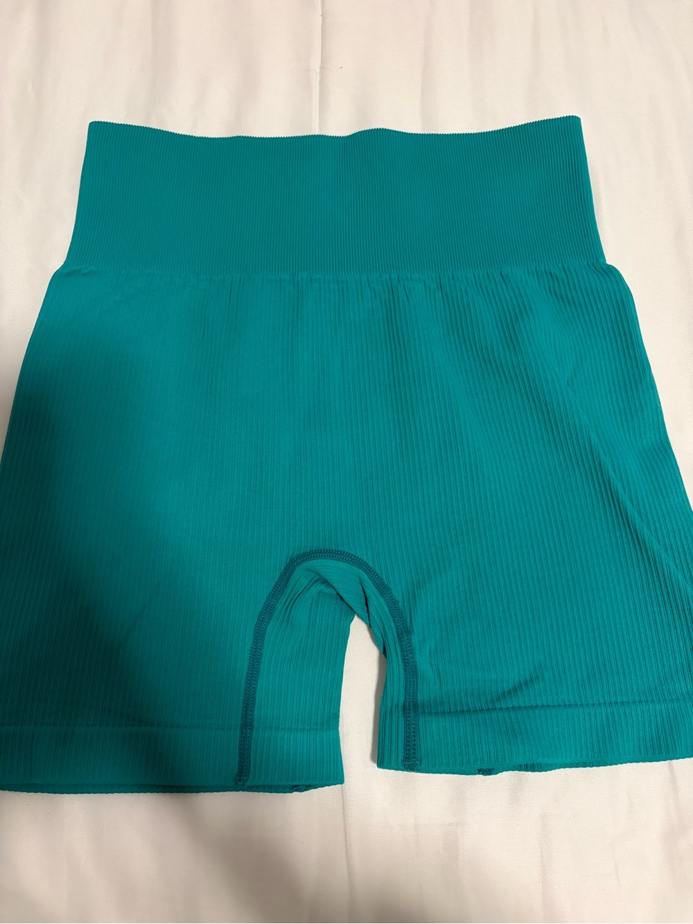 High-Waist Ribbed Athletic Shorts — Green and Red